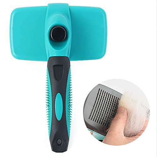 Self-Cleaning Slicker Brush for Dogs &amp; Cats, Teal &amp; Black
