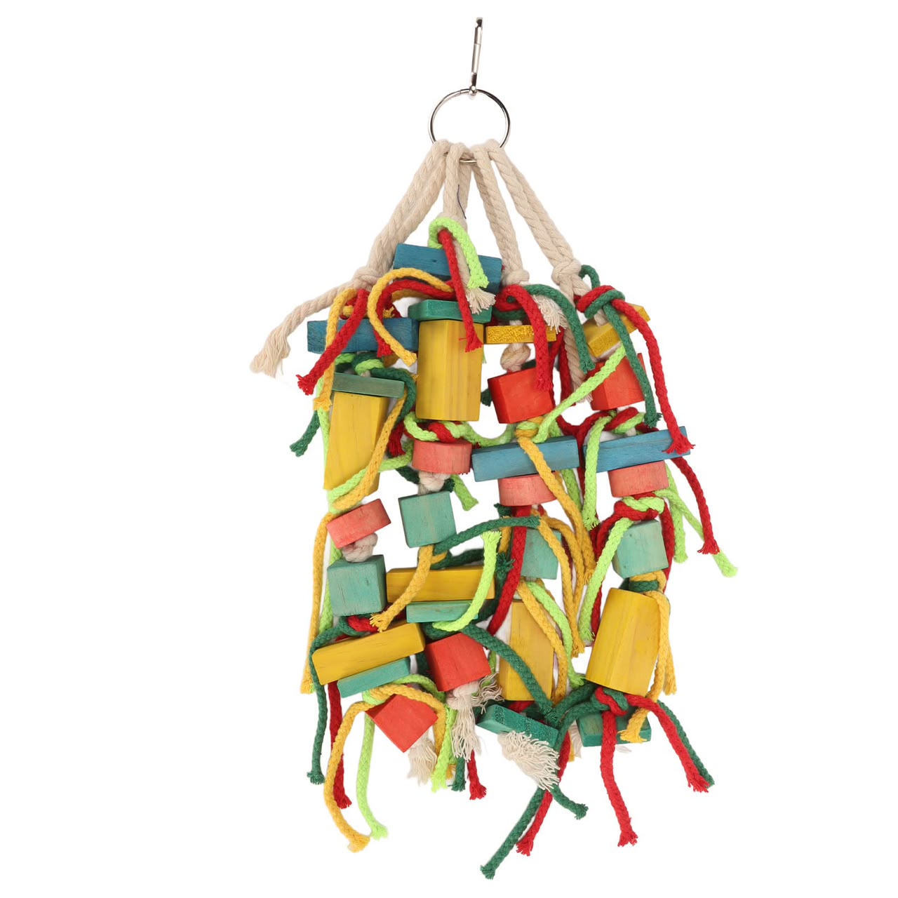 Colorful Wooden Block Foraging Chew Toy for Parrots, Hanging Rope Design