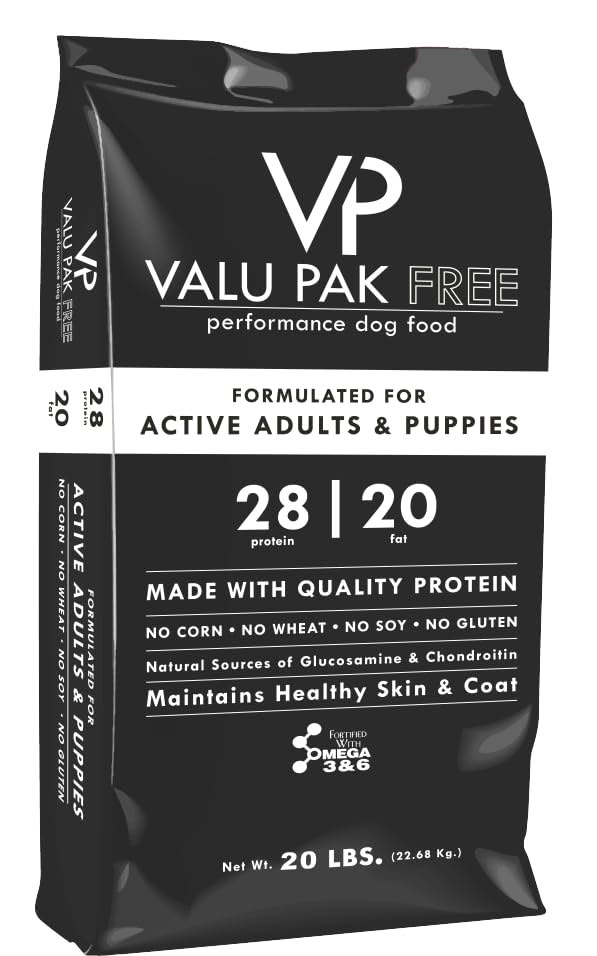 Valu Pak Free Performance Dog Food for Active Adults &amp;amp; Puppies – 28% Protein, 20% Fat (10 lb / 9.07 kg)