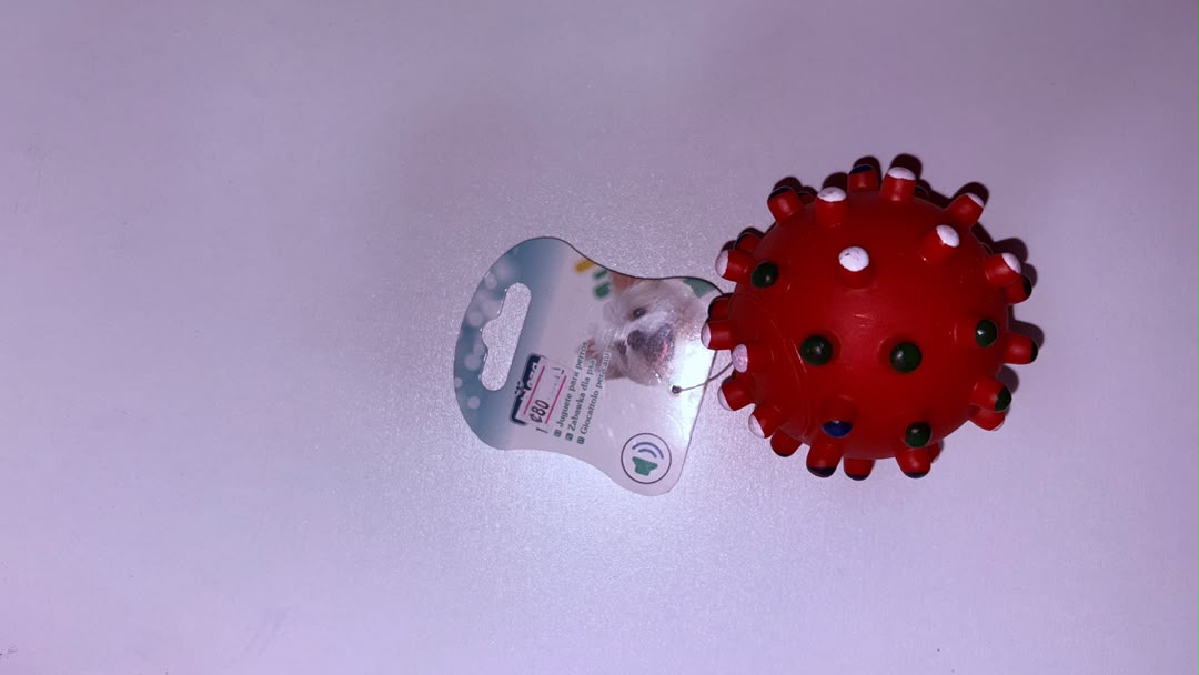 Spiky Squeaky Rubber Ball Dog Toy, Red Multicolor Dot Design