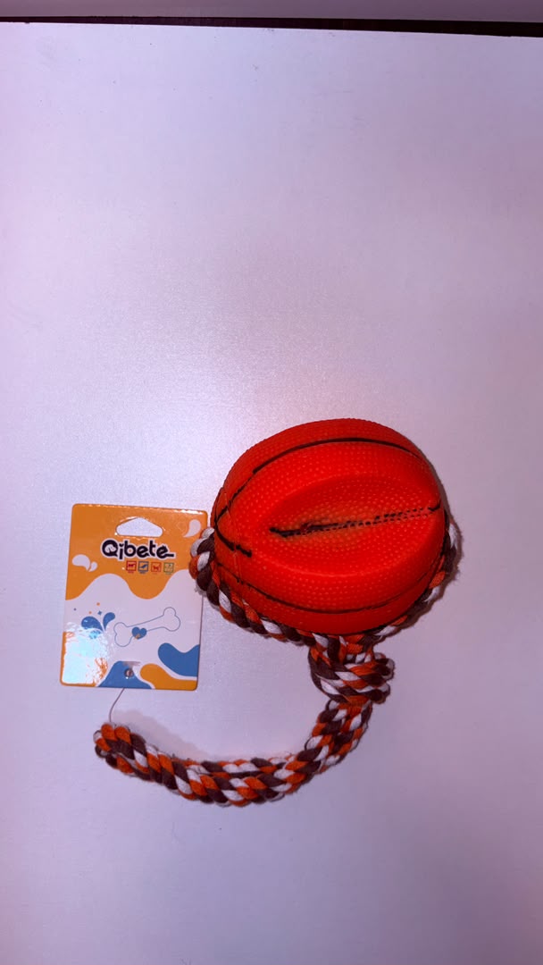 Qibete Basketball Rubber Ball with Rope Dog Toy