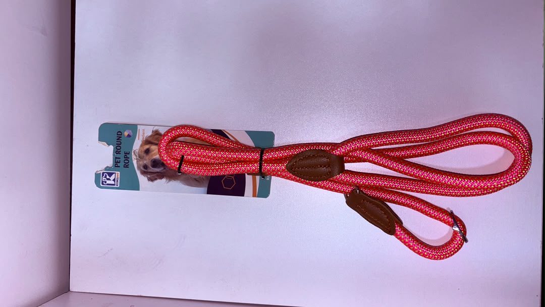 Pet Round Rope Dog Leash with Leather Accents, Red