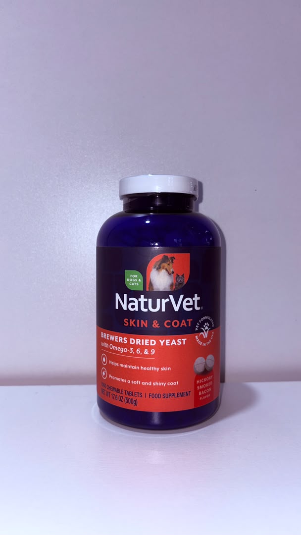 NaturVet Skin &amp; Coat Brewers Dried Yeast Soft Chew Tablets for Dogs &amp; Cats – Omega 3, 6 &amp; 9 Supplement (500g)
