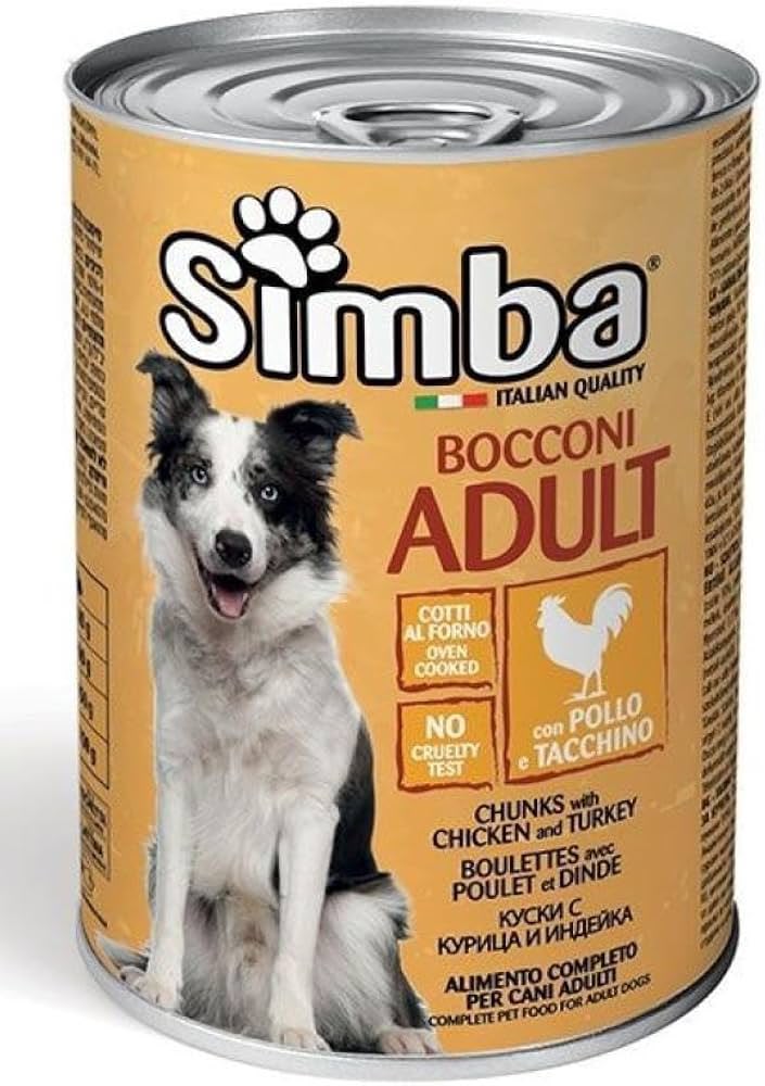 Simba Bocconi Adult Oven-Cooked Chunks with Chicken and Turkey Canned Dog Food, Italian Quality