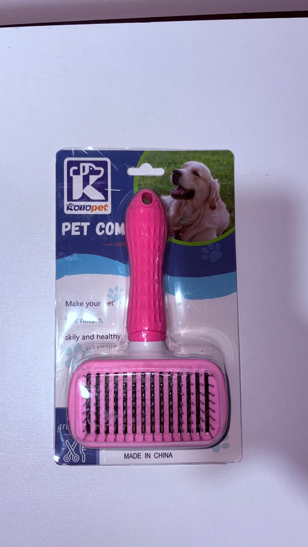 Koliopet Self-Cleaning Slicker Grooming Brush for Dogs &amp; Cats – Soft Pin Deshedding Brush (Pink)