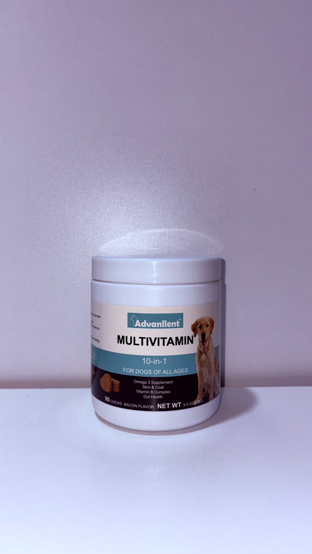 Advanllent 10-in-1 Multivitamin Soft Chews for Dogs of All Ages – Bacon Flavor (90 Chews, 270g / 9.5 oz)