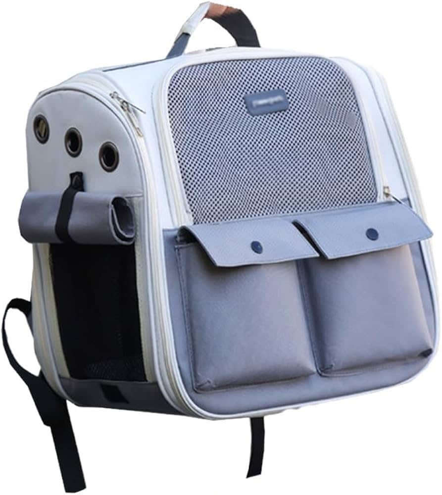Premium Breathable Pet Carrier Backpack with Mesh Panels &amp; Dual Storage Pockets – Grey &amp; White