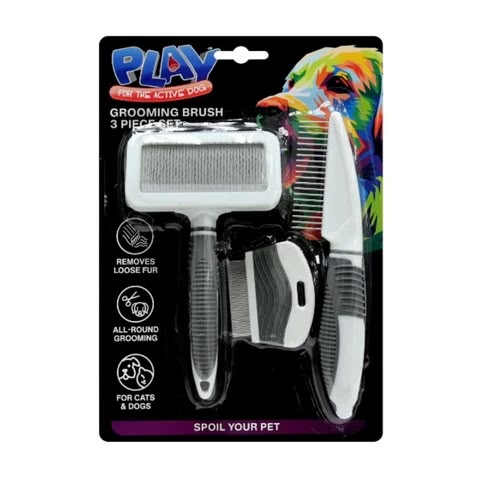 Play 3-Piece Grooming Brush Set for Cats and Dogs