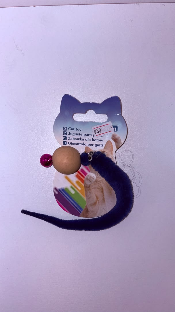 Nobleza Wooden Ball Mouse Cat Toy with Jingle Bell and Fuzzy Tail, Navy Blue