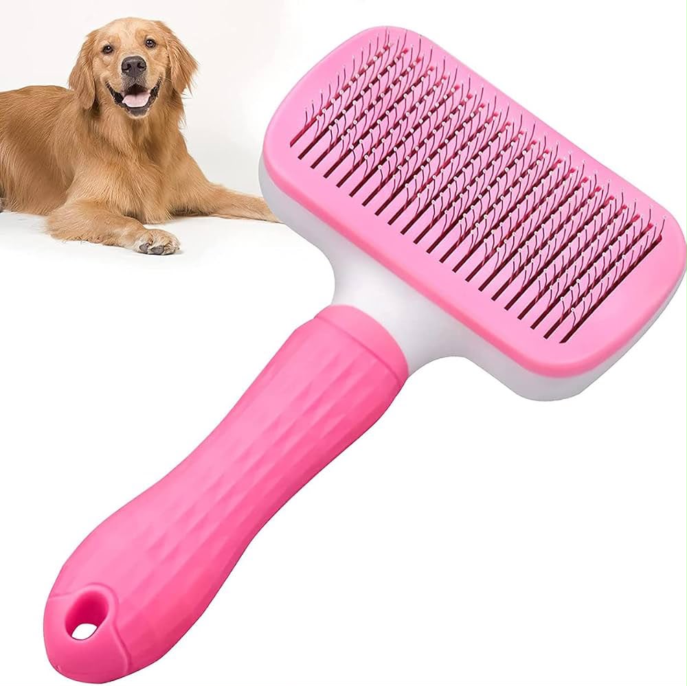 Self-Cleaning Slicker Brush for Dogs &amp; Cats, Pink