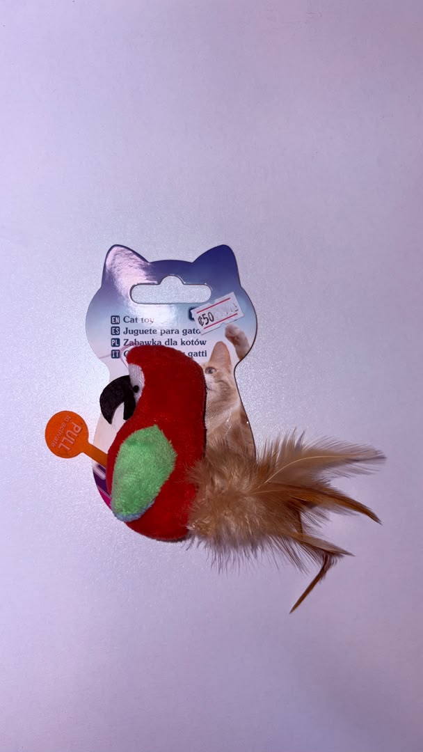 Plush Bird Cat Toy with Feather Tail, Brown